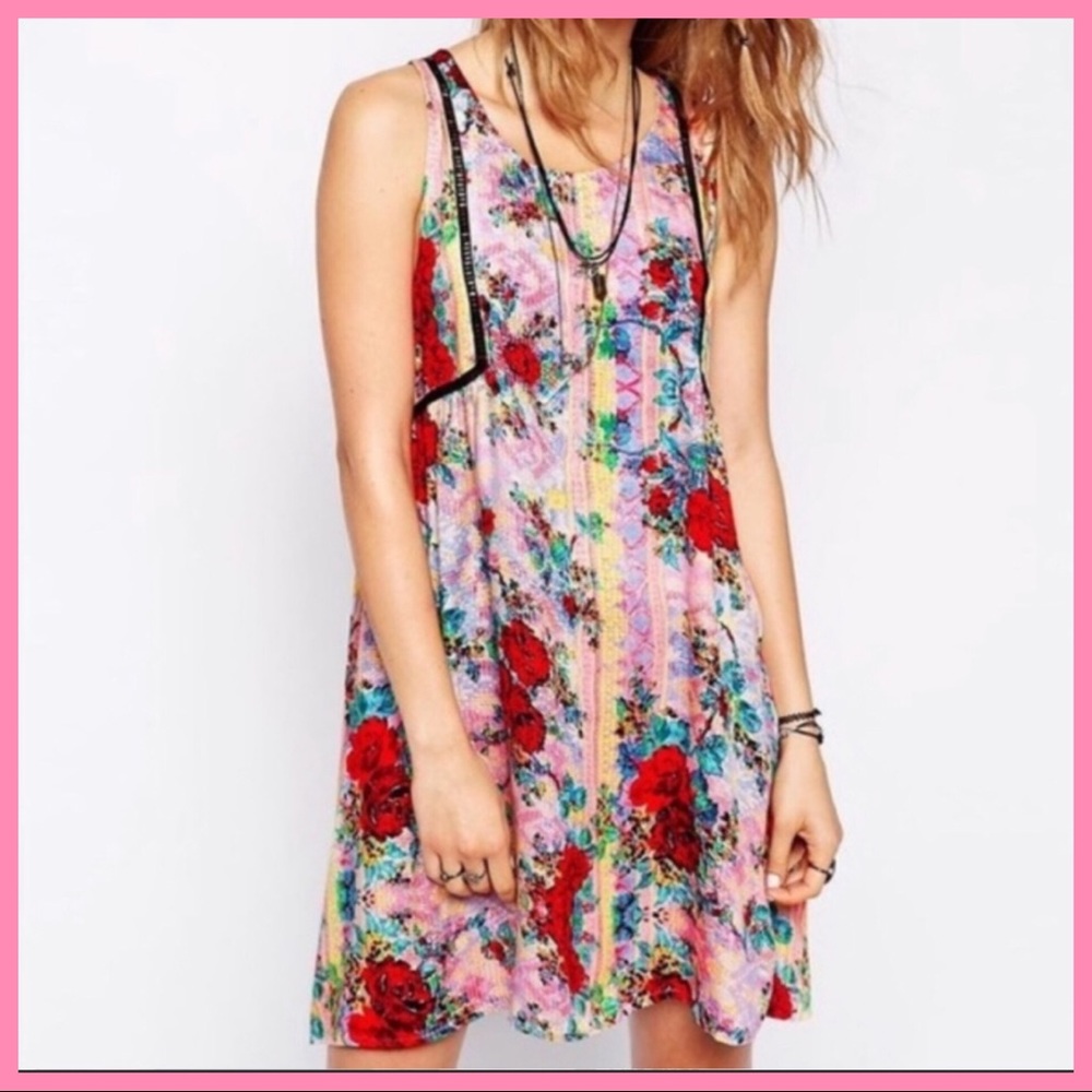 MINKPINK | Floral Print Crochet Detail Tunic Dress